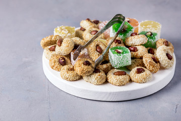 Variety of Turkish Delight Lokum Sweet Turkish Delight Lokum Traditional Dessert White Background