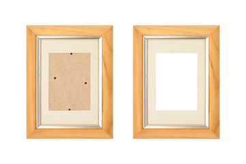set of two old wood picture frames with passepartout, isolated on white