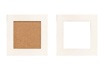 set of two old white wood picture frames with passepartout, isolated on white