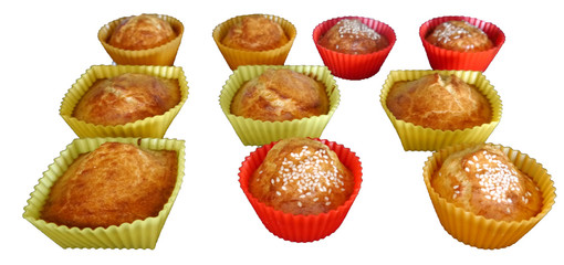 Fresh baked small bread in silicone form top view isolated on white