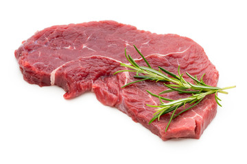 Fresh raw beef steak isolated on white.