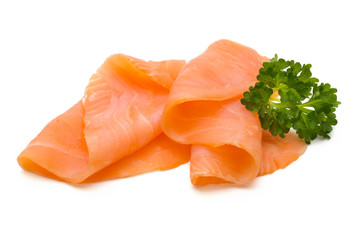 Fresh salmon slice and spice on the white background.