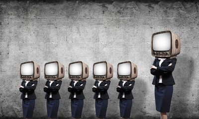 Business women with old TV instead of head.