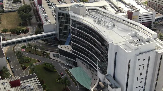 Aerial drone footage of the Advent Health Orlando Medical Campus in Orlando, Florida near Winter Park.