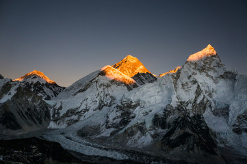 Everest mountain on the sunset