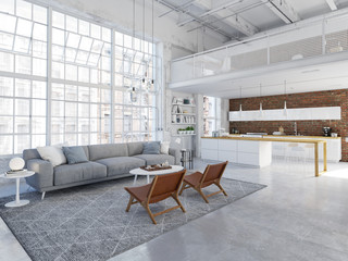 Fototapeta na wymiar new modern city loft apartment. 3d rendering
