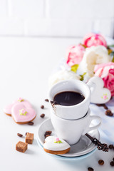 Shaped cookies Love and coffee cup gift on Valentine's Day or Mother's Day, gift, surprise, copy space