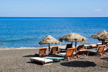 Black beach in Perissa, Santorini Island, Greece