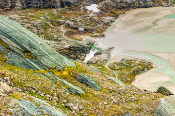 View at the Pasterze Glacier and Grossglockener Mountain. The Grossglockner mountain is the highest in Austria.