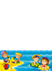 kids playing at the beach having fun by the sea or ocean - with space for text - illustration for children