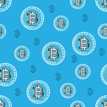 Vector seamless pattern with bitcoin symbol. Surface for wrapping paper, shirts, cloths, Digital paper