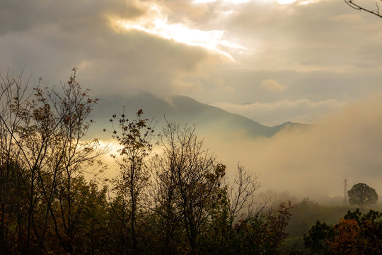 Photographs of views from Mount Penice of a cloudy landscape