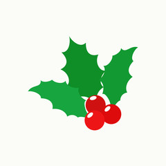 Holly berry Christmas. Mistletoe with Red Berries and Green Leaves. Winter. Vector illustration. EPS 10.