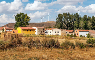Fototapeta na wymiar Rural village in Soria in the north of spain with clouds in the sky