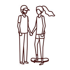 young couple with skateboard avatar character