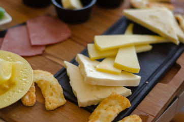 Turkish breakfast and cheese on the plate,close up,