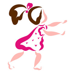 The girl is groping or pushing something