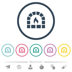 Stone oven flat color icons in round outlines