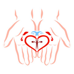 Wounded hands of Christ, love, salvation and faith as a gift