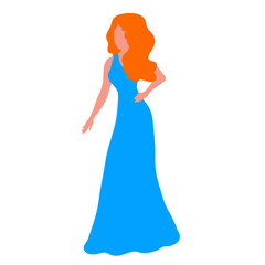Woman in a long blue dress, classic, silhouette of a blonde