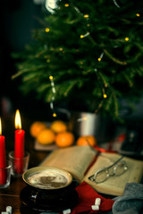 Naklejka na ściany i meble christmas still life with candle and decorations