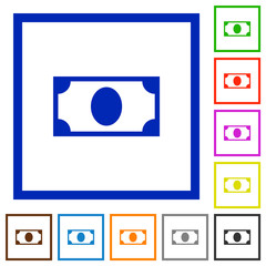 Single banknote flat framed icons