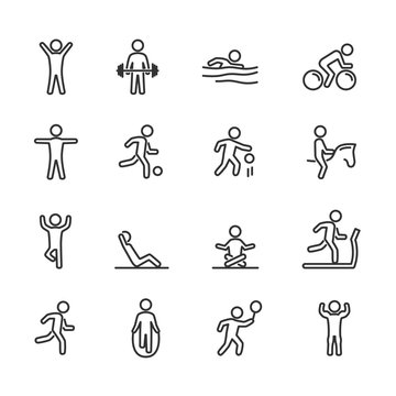 Vector image set exercise line icons.