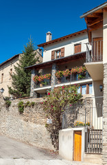 Streets with stone houses in Girona in the Pyrenees mountains