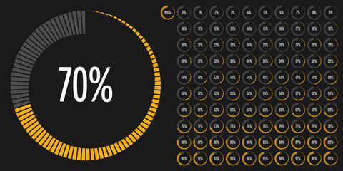 Set of circle percentage diagrams (meters) from 0 to 100 ready-to-use for web design, user interface (UI) or infographic - indicator with yellow