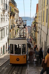 Vintage tram in Lisbon, Portugal in a summer day