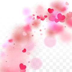 Hearts Confetti Falling Background. St. Valentine's Day pattern. Romantic Scattered Hearts Design Element. Love. Sweet Moment. Gift. Cute Element of Design for Sales or Celebration.