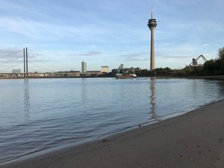 Fototapeta na wymiar Beach next to Rhine at Düsseldorf, Germany
