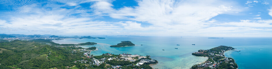 Aerial view drone shot of panorama phuket island beautiful island in thailand
