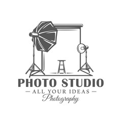Photo studio label isolated on white background