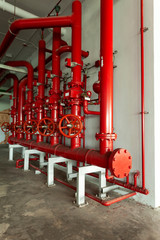 Red water pipe valve,pipe for water piping system control and Fire control system in industrial building or business building