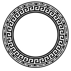 Greek key round frame. Typical egyptian, assyrian and greek motives circle border. Arabic geometric texture. Islamic Art. Abstract geometric. Vector and illustration.