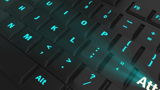 pointing the camera on blue glowing Attempt key on black computer keyboard