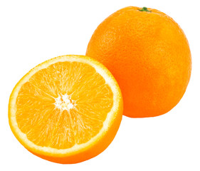 orange with half of orange isolated on the white background