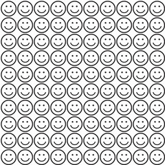 Seamless black and white pattern with smile icons. Happy faces background. Vector illustration.