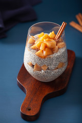 chia pudding with cinnamon simmered apples and peanut butter