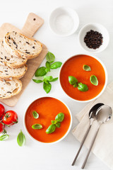 tomato soup flat lay on white backgorund