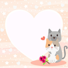 Cute cat couple in Valentine theme background.