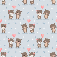 Cute couple bear seamless pattern.