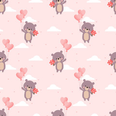 Cute bear and Valentine balloon seamless pattern.