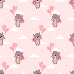 Wall murals Animals with balloon Cute bear and Valentine balloon seamless pattern.