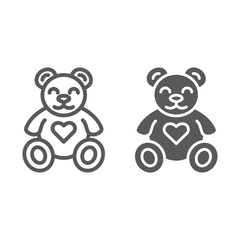 Teddy bear line and glyph icon, animal and child, plush toy sign, vector graphics, a linear pattern on a white background.