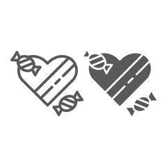 Chocolates line and glyph icon, valentines and romantic, heart sweets sign, vector graphics, a linear pattern on a white background.