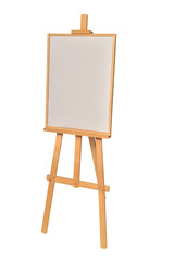 Easel with frames empty for drawing isolated on white background. Vertical paper sheets. Object, set. Wooden, mock up. Education, school, artist. Creative concept and idea of art