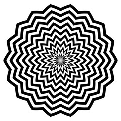 Black circular zigzag lines flowers with a beautiful patterned striped petals pattern. Floral vector background. Natural pattern, marine theme