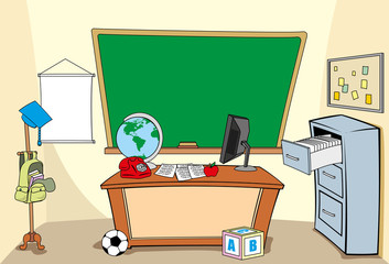 Illustration of a school environment, school class, classroom or desk. Ideal for educational or institutional materials